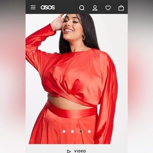 Red Satin Tie Long Sleeve Blouse